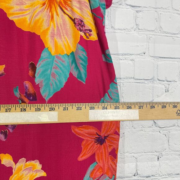 Vintage Hawaiian Midi Dress Womens  Plus 18W Hot Pink Floral Tropical Beach - Picture 10 of 13